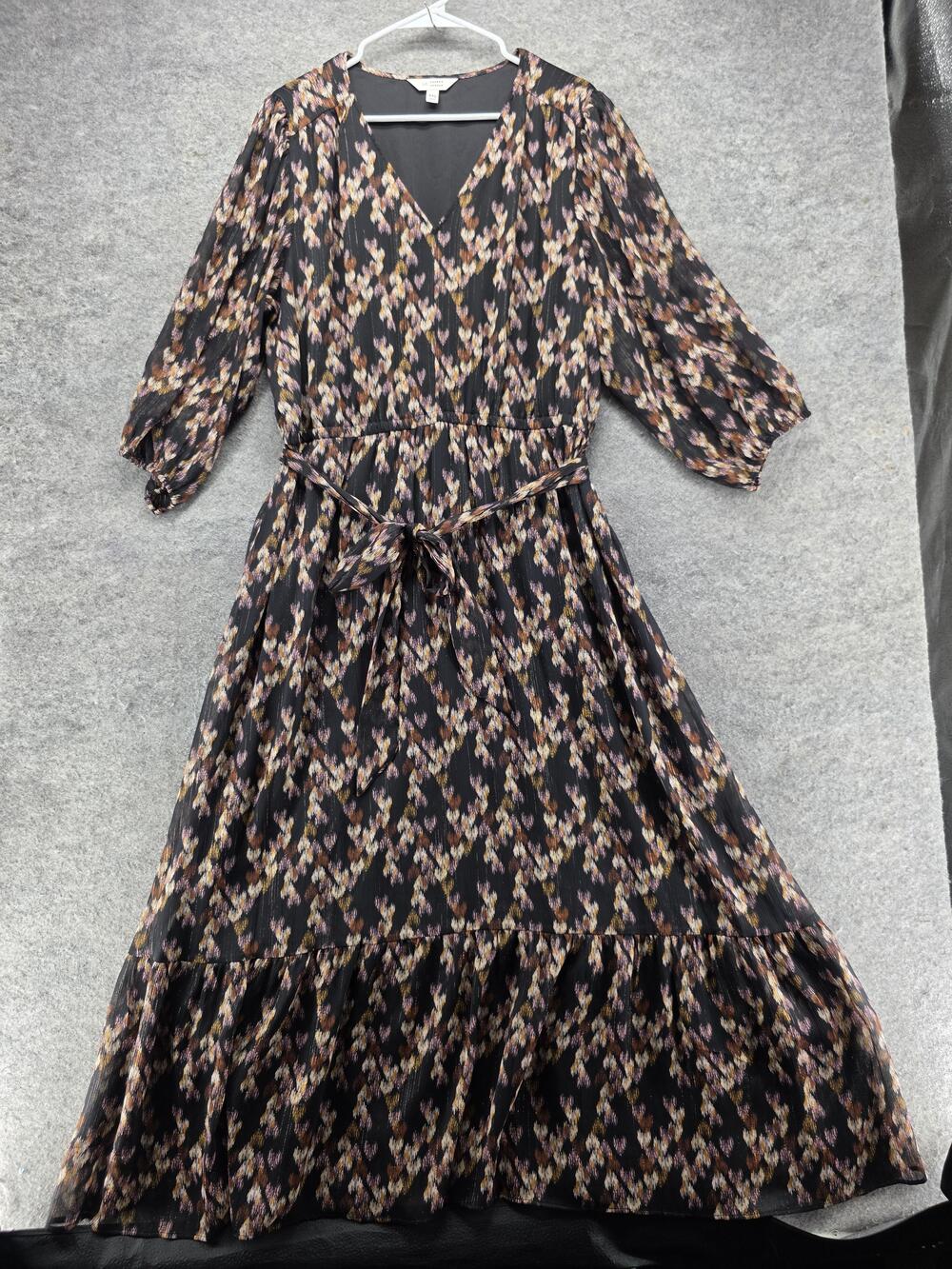 Lauren Conrad Dress Womens XXL Black Maxi Fit & Flare V-Neck Belted Ruffle